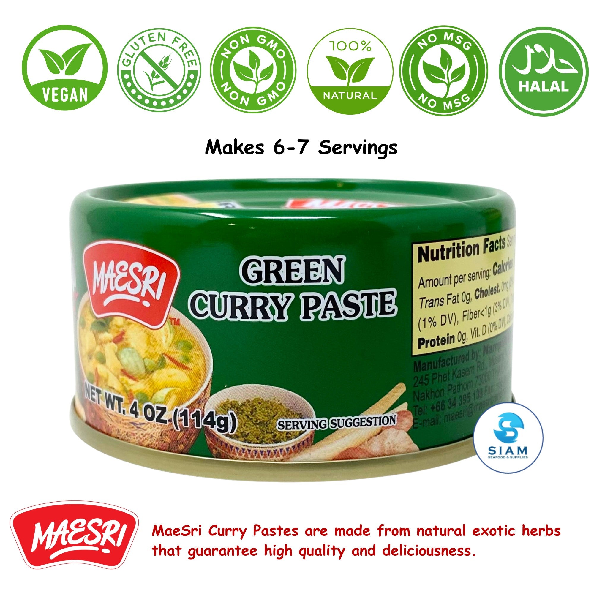 MaeSri Green Curry Paste, Vegan & Gluten-Free (4 oz) น้ำพริกแกงเขียวหวาน แม่ศรี