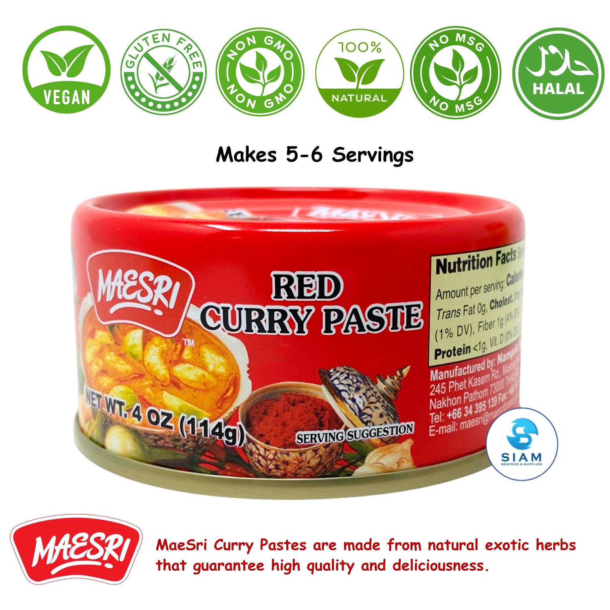 MaeSri Red Curry Paste, Vegan & Gluten-Free (4 oz) น้ำพริกแกงแดง แม่ศรี