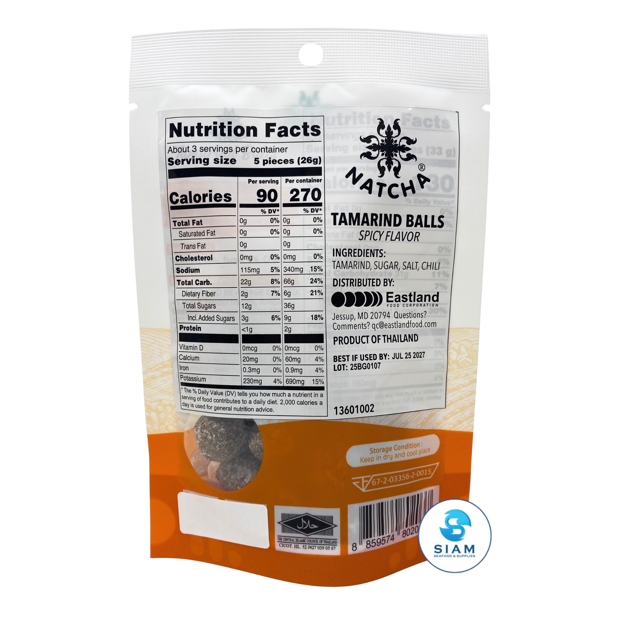 Natcha Thai Tamarind Balls, Spicy Flavor (2.82 oz) มะขามเคี้ยวหนึบนัชชา รสเผ็ด