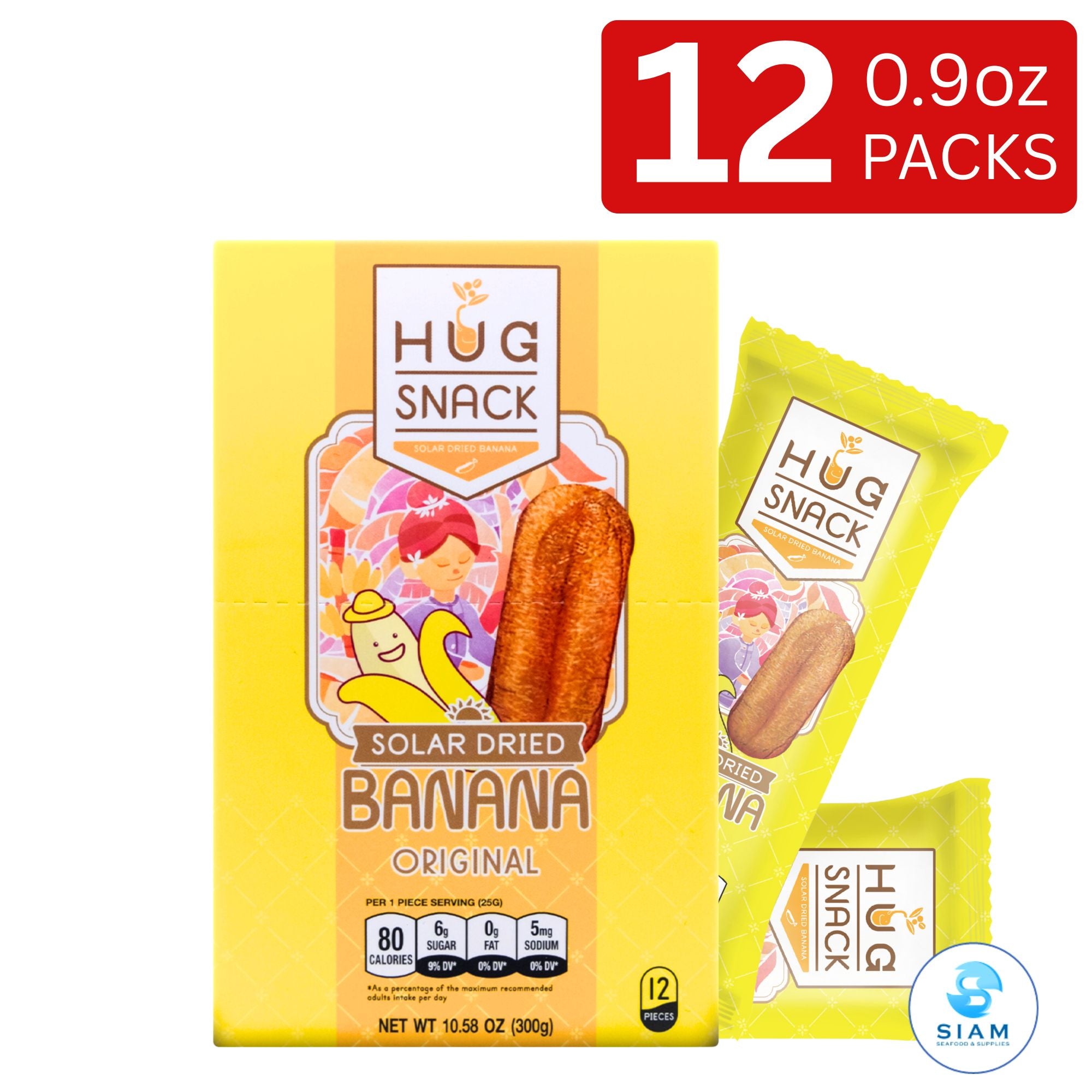 Hug Snack Solar Dried Banana Original (0.9 oz) กล้วยตากอบแห้งพลังงานแสงอาทิตย์ รสออริจินัล ตราฮักสแน็ค
