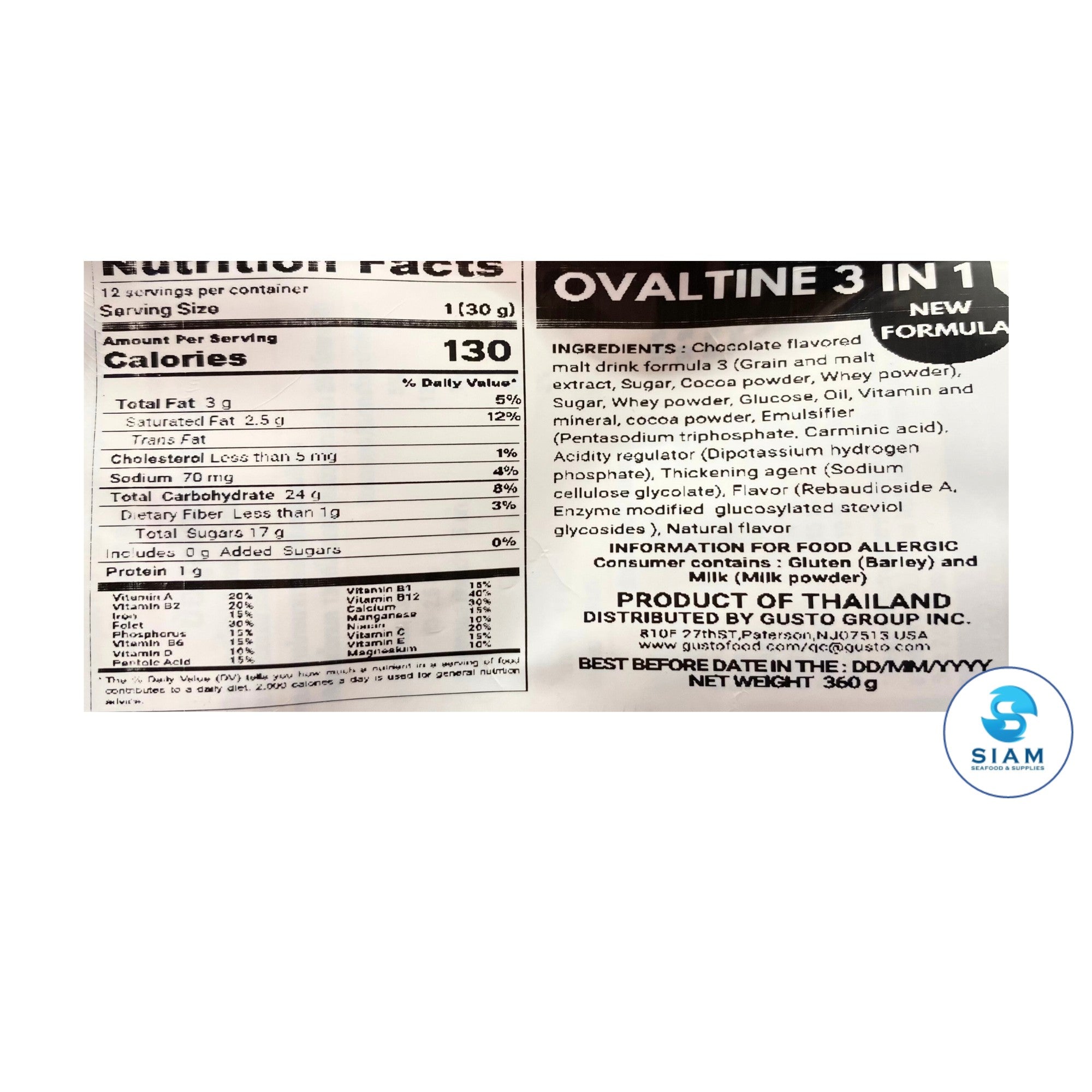 Ovaltine 3-in-1 Instant Chocolate Malt Beverage, Original Formula (Pack of 12 packets-12.7 oz) โอวัลติน เครื่องดื่มมอลต์สกัดรสช็อกโกแลตปรุงสำเร็จ สูตรดั้งเดิม