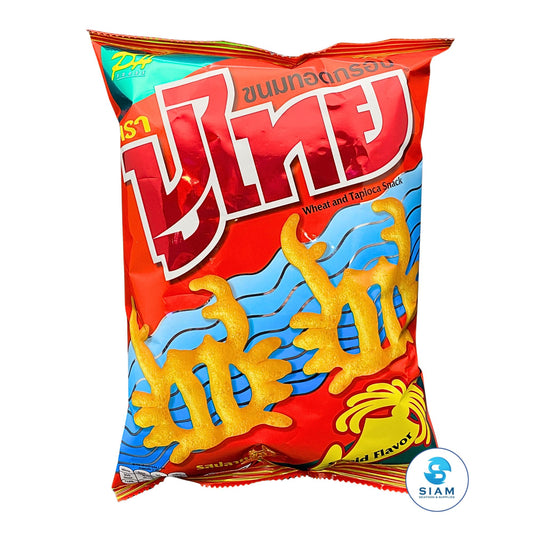 Wheat & Tapioca Snack, Squid Flavor - Pu Thai (1.94 oz) ขนมทอดกรอบ รสปลาหมึก ตราปูไทย 📦shippable