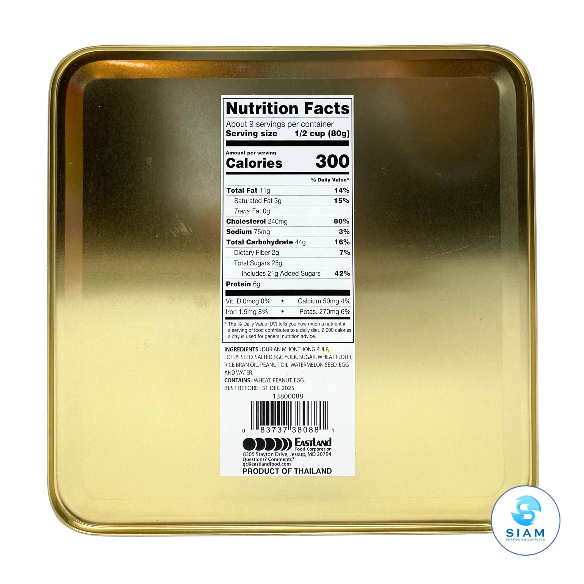 S&P Moon Cake, Durian Monthong (2 Egg Yolks) (Box of 4 Pcs-Net Wt 24 oz) ขนมไหว้พระจันทร์เอสแอนด์พี ไส้ทุเรียนหมอนทอง ไข่ 2