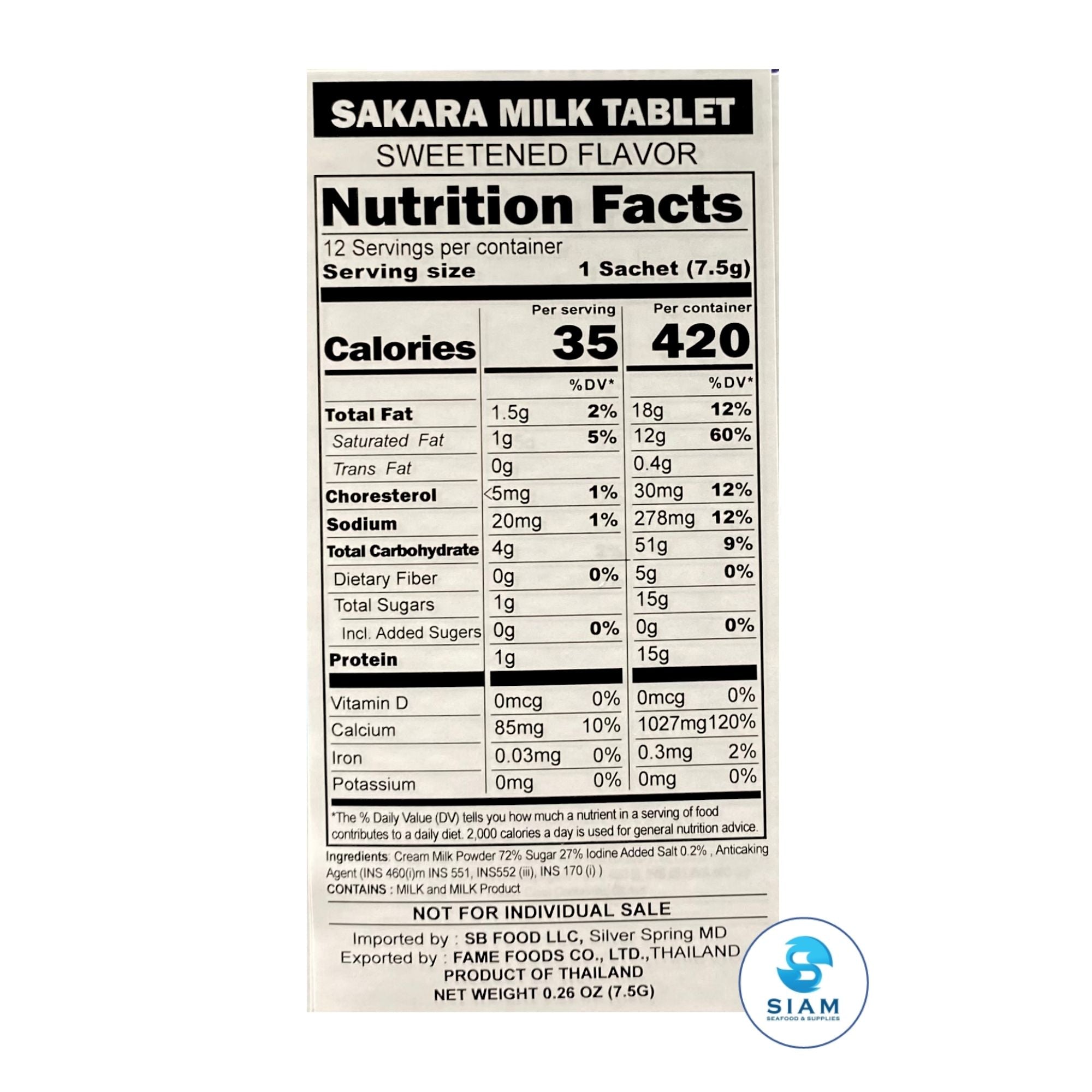 Sakara Milk Tablets, Sweetened Flavor (12 Sachets-3.2 oz) นมปรุงแต่งชนิดเม็ด รสหวาน (นมอัดเม็ด) ซาการ่า