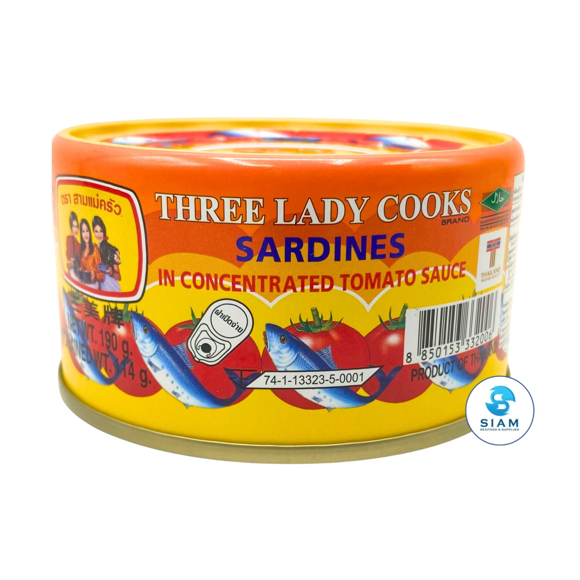 Three Lady Cooks Sardines in Concentrated Tomato Sauce (6.7 oz) ปลาซาร์ดีนในซอสมะเขือเทศเข้มข้น ตราสามแม่ครัว