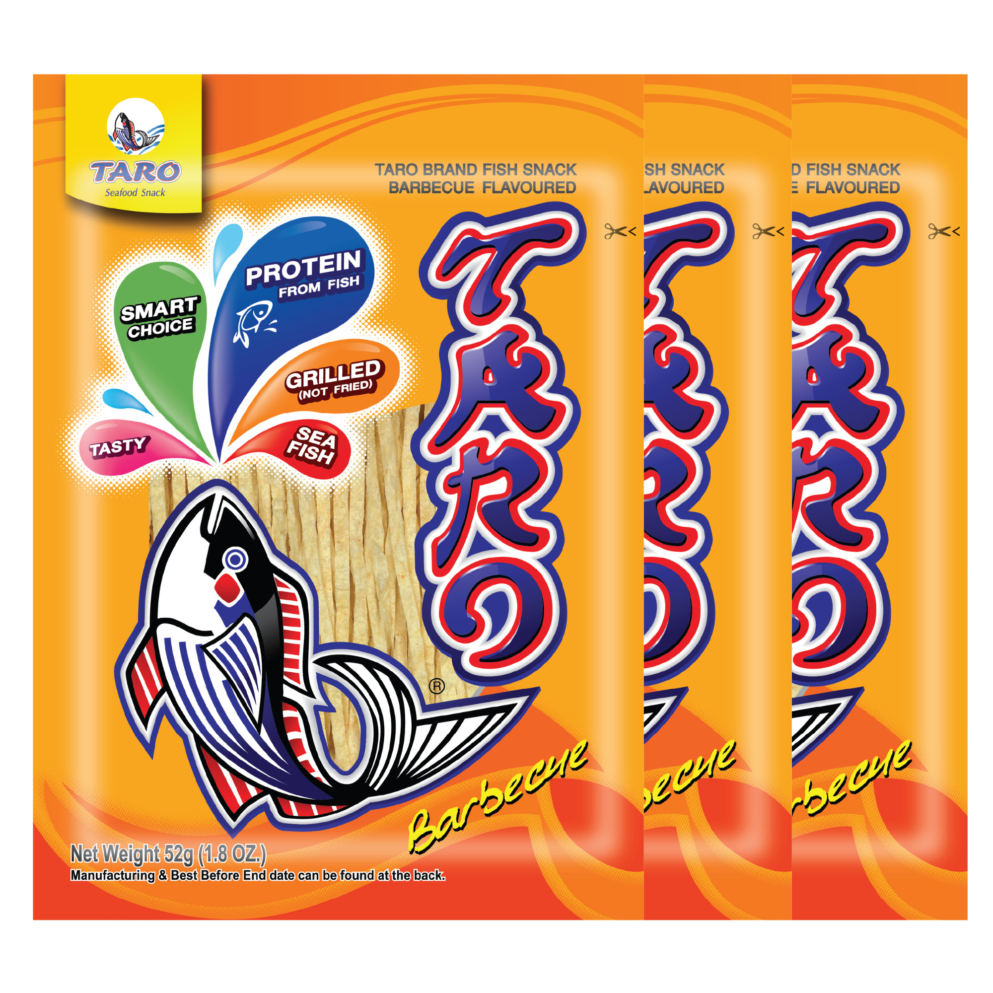 TARO BRAND Thai Fish Snack 52g, Barbecue Flavor (1.8 oz) ปลาสวรรค์ ตราทาโร รสบาร์บีคิว (52g)
