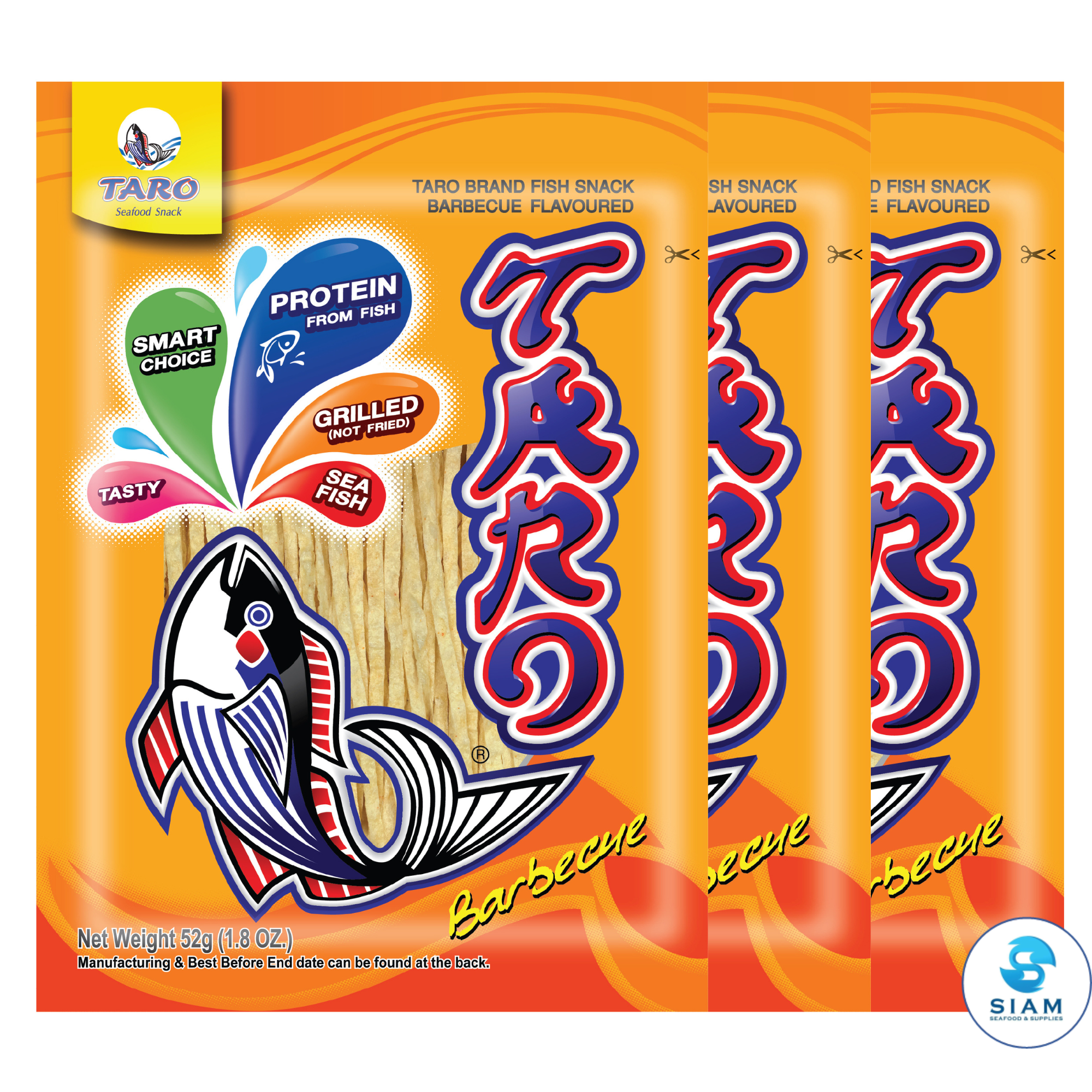 (3-Pack) TARO BRAND Thai Fish Snack 52g (1.8 oz) ปลาสวรรค์ ตราทาโร