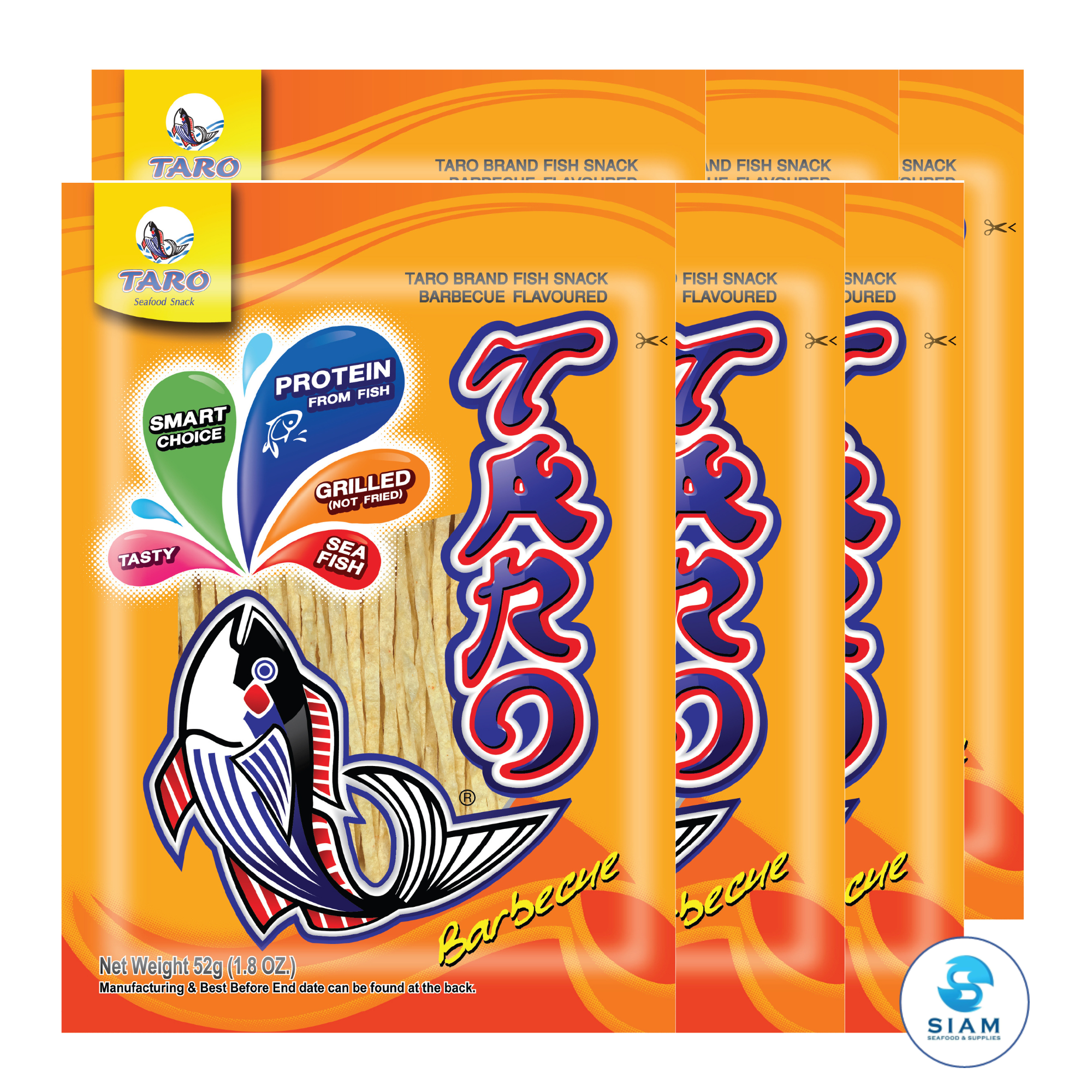 Taro Thai Fish Snack 52g, Bar-B-Q Flavor (1.8 oz) ปลาสวรรค์ ตราทาโร รสบาร์บีคิว (52g)