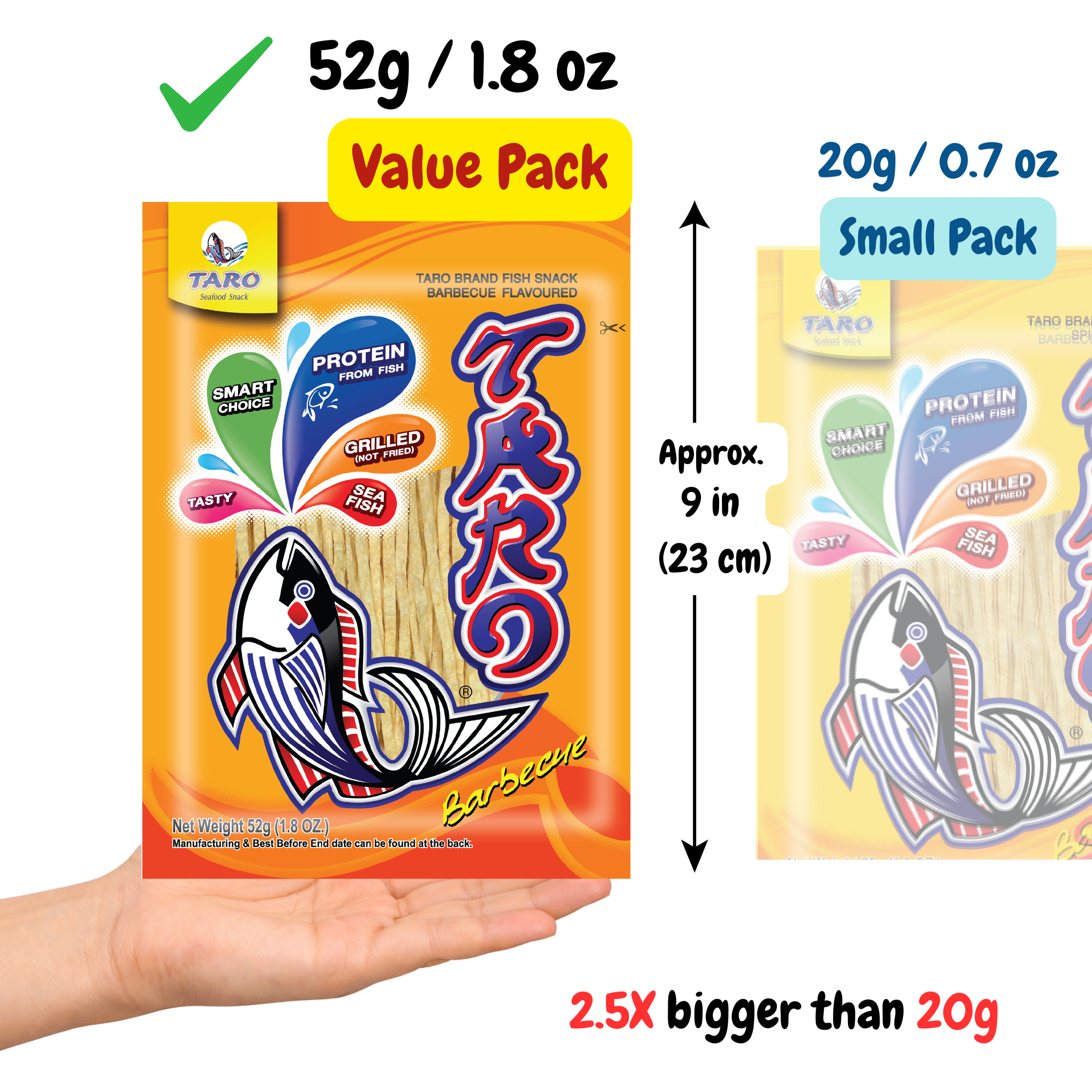 TARO BRAND Thai Fish Snack 52g, Barbecue Flavor (1.8 oz) ปลาสวรรค์ ตราทาโร รสบาร์บีคิว (52g)