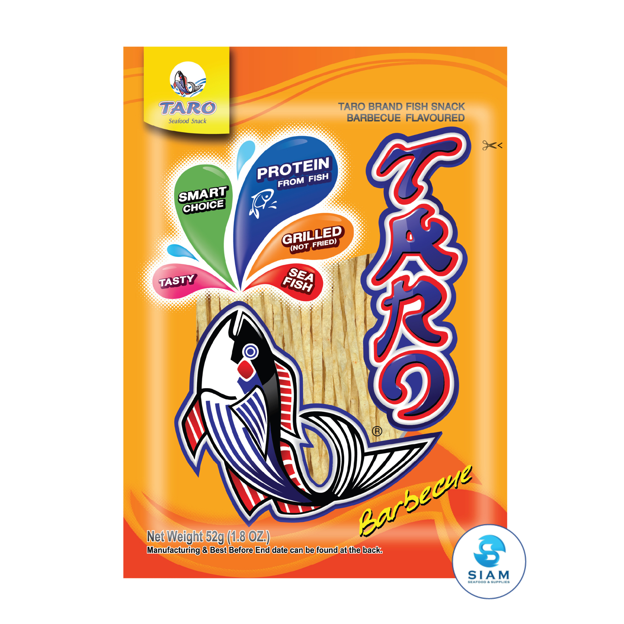 Taro Thai Fish Snack 52g, Bar-B-Q Flavor (1.8 oz) ปลาสวรรค์ ตราทาโร รสบาร์บีคิว (52g)