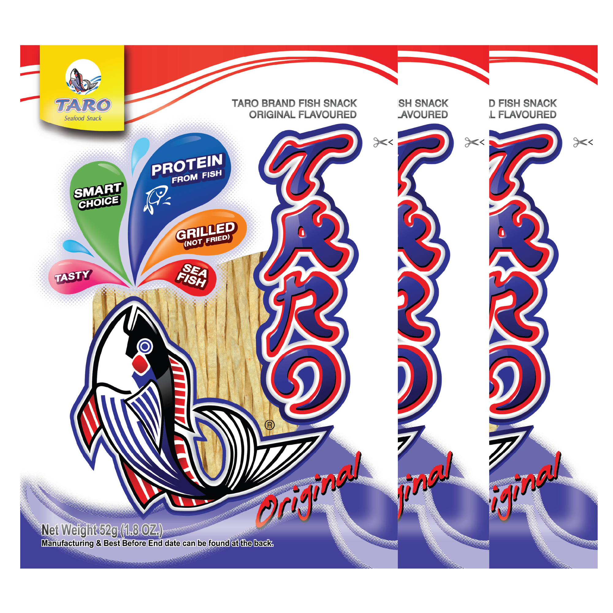 TARO BRAND Thai Fish Snack 52g, Original Flavor (1.8 oz) ปลาสวรรค์ ตราทาโร รสดั้งเดิม (52g)
