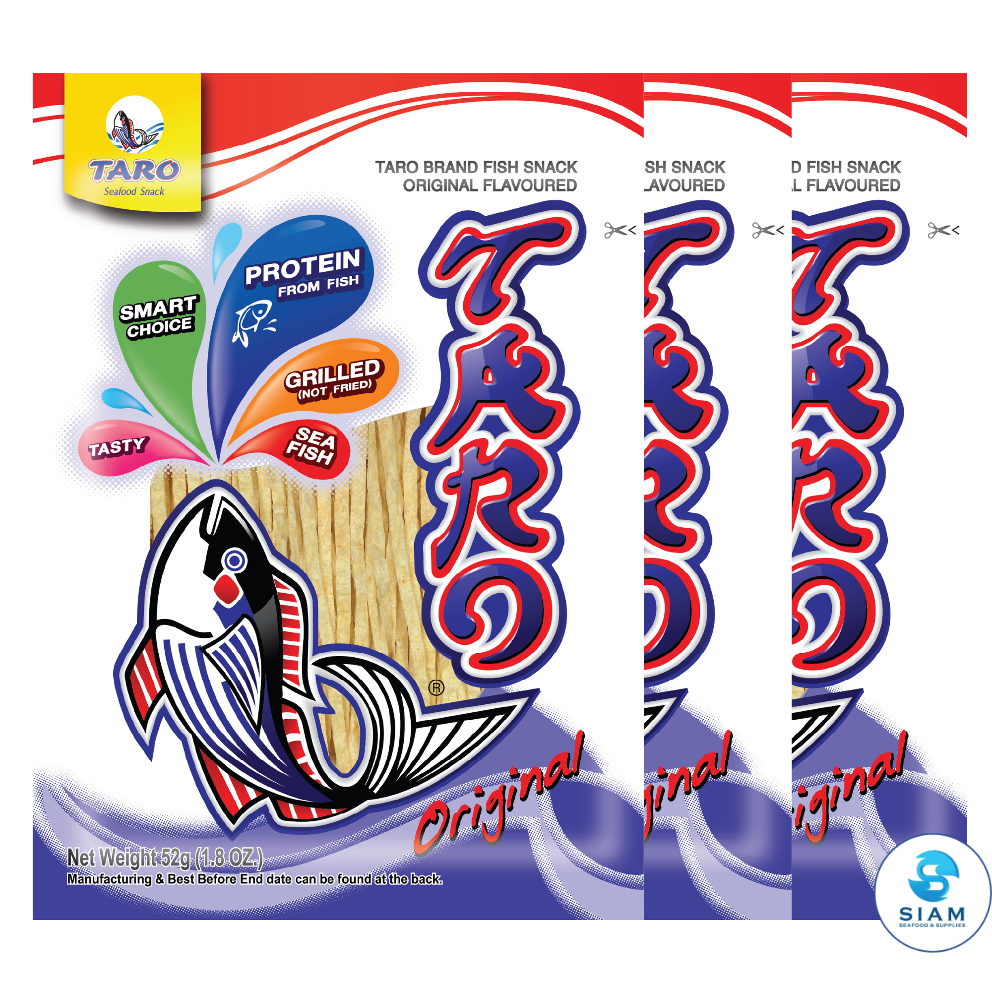 (3-Pack) TARO BRAND Thai Fish Snack 52g (1.8 oz) ปลาสวรรค์ ตราทาโร