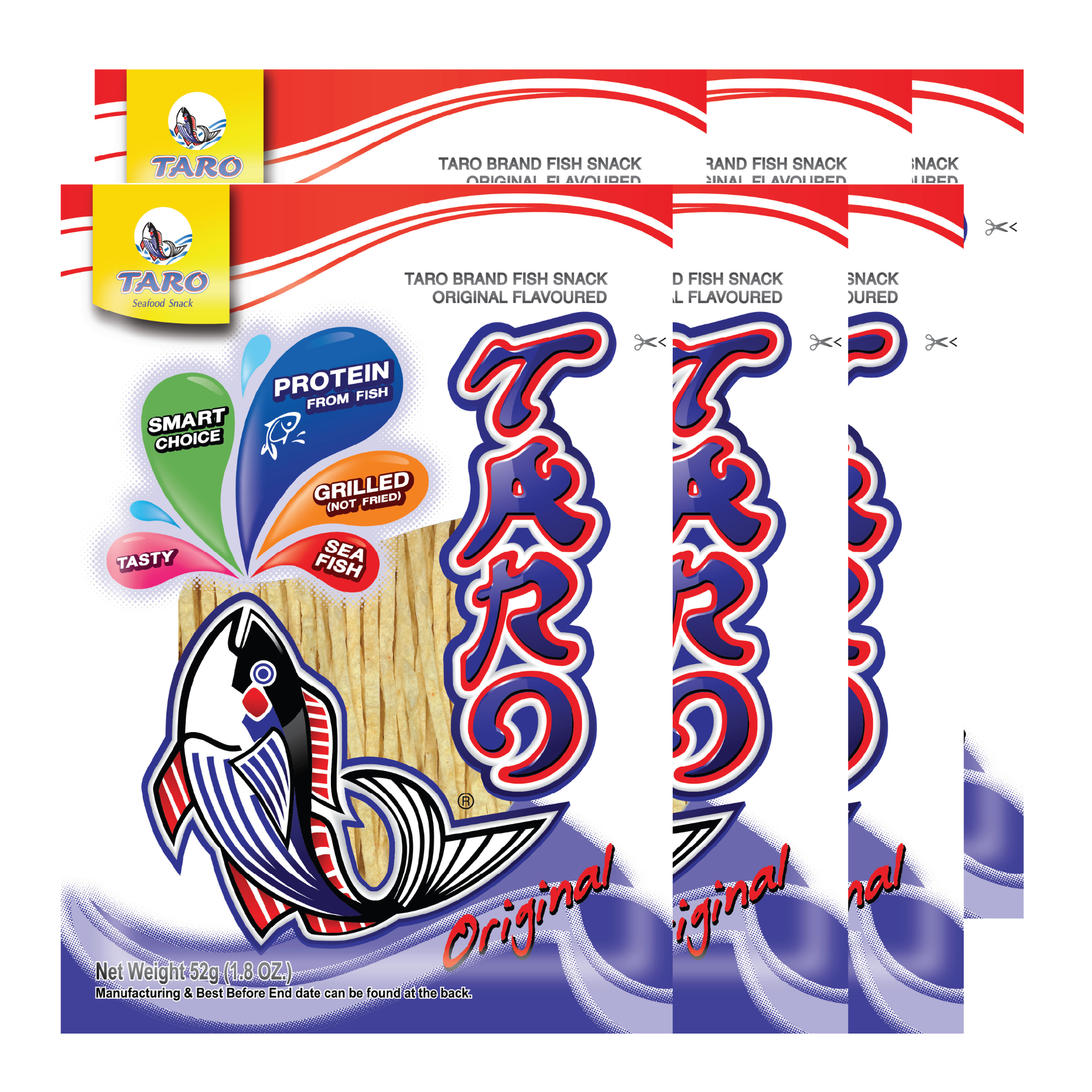 TARO BRAND Thai Fish Snack 52g, Original Flavor (1.8 oz) ปลาสวรรค์ ตราทาโร รสดั้งเดิม (52g)