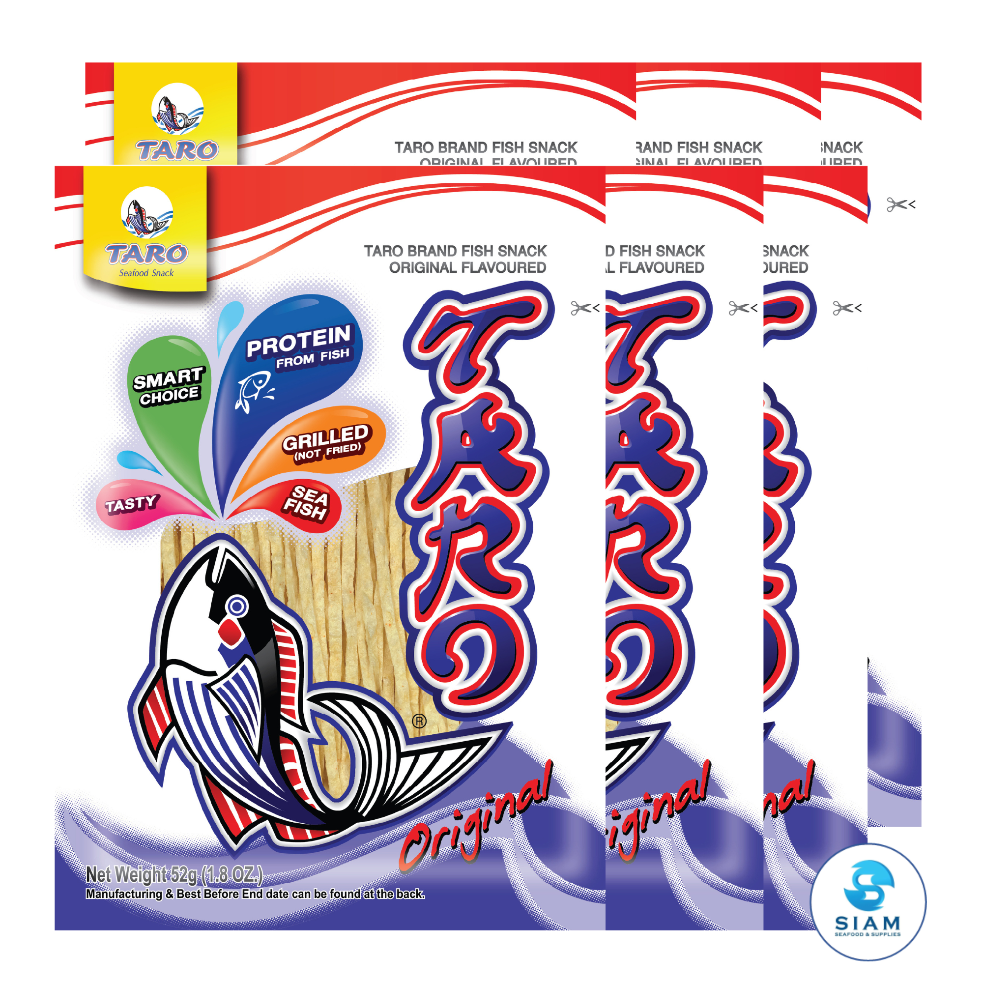 Taro Thai Fish Snack 52g, Original Flavor (1.8 oz) ปลาสวรรค์ ตราทาโร รสดั้งเดิม (52g)