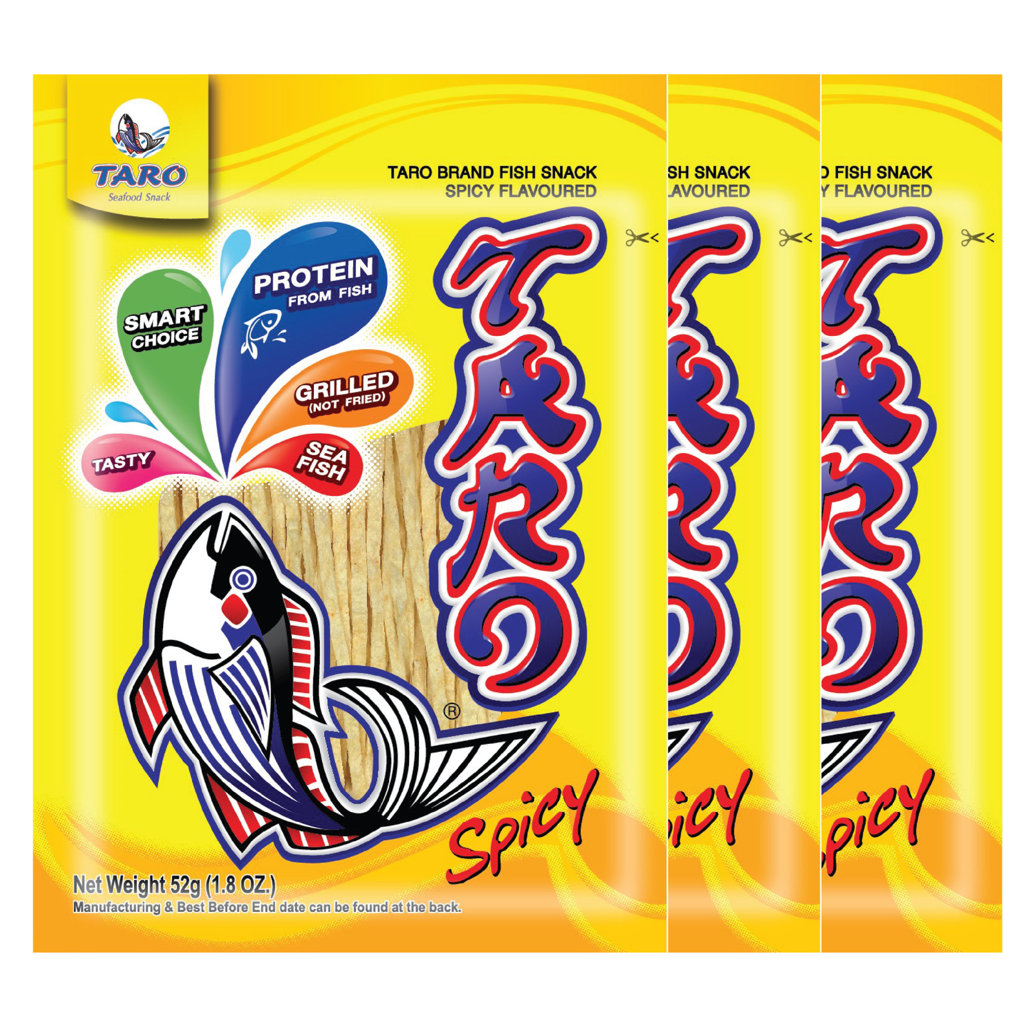 TARO BRAND Thai Fish Snack 52g, Spicy Flavor (1.8 oz) ปลาสวรรค์ ตราทาโร รสเข้มข้น (52g)