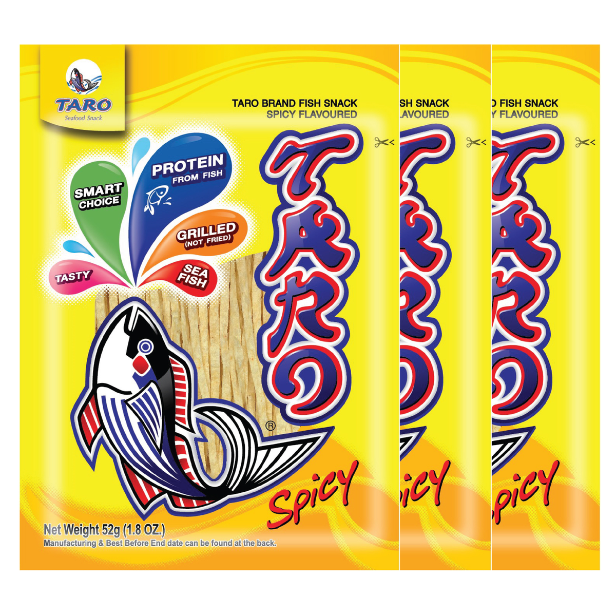 TARO BRAND Thai Fish Snack 52g, Spicy Flavor (1.8 oz) ปลาสวรรค์ ตราทาโร รสเข้มข้น (52g)