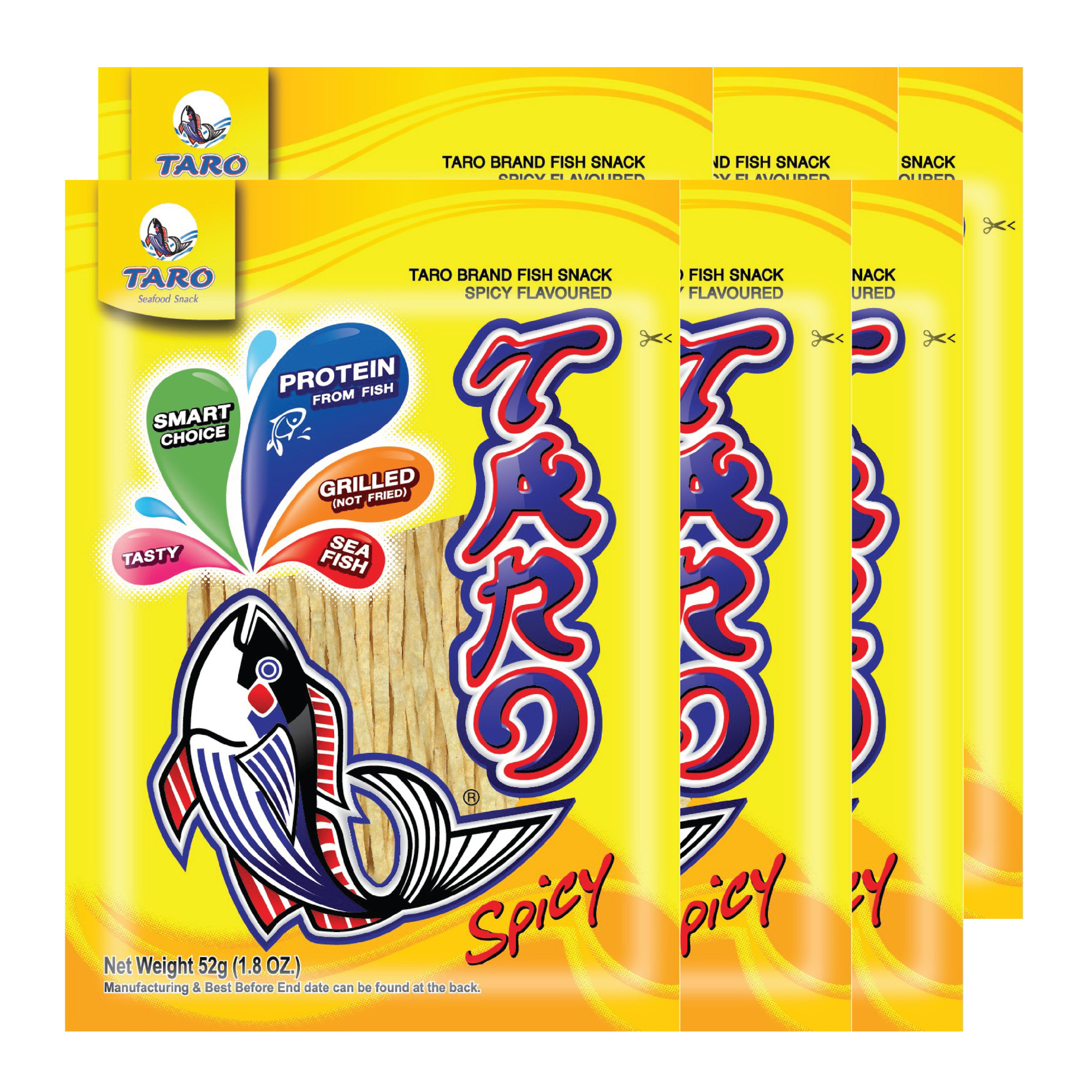 TARO BRAND Thai Fish Snack 52g, Spicy Flavor (1.8 oz) ปลาสวรรค์ ตราทาโร รสเข้มข้น (52g)