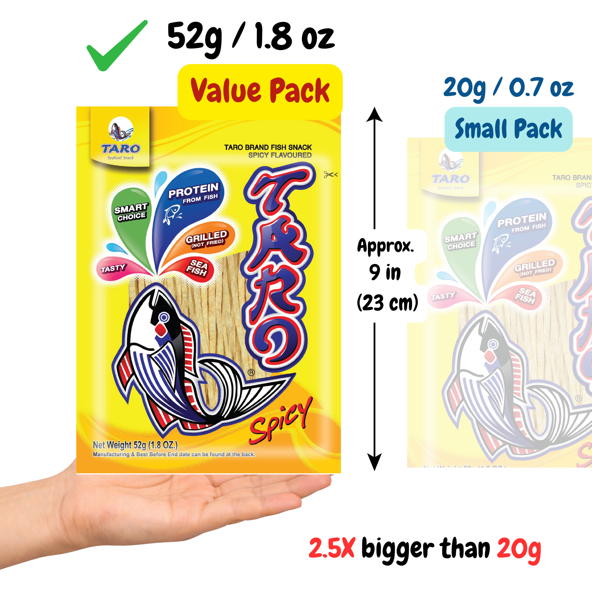 TARO BRAND Thai Fish Snack 52g, Spicy Flavor (1.8 oz) ปลาสวรรค์ ตราทาโร รสเข้มข้น (52g)