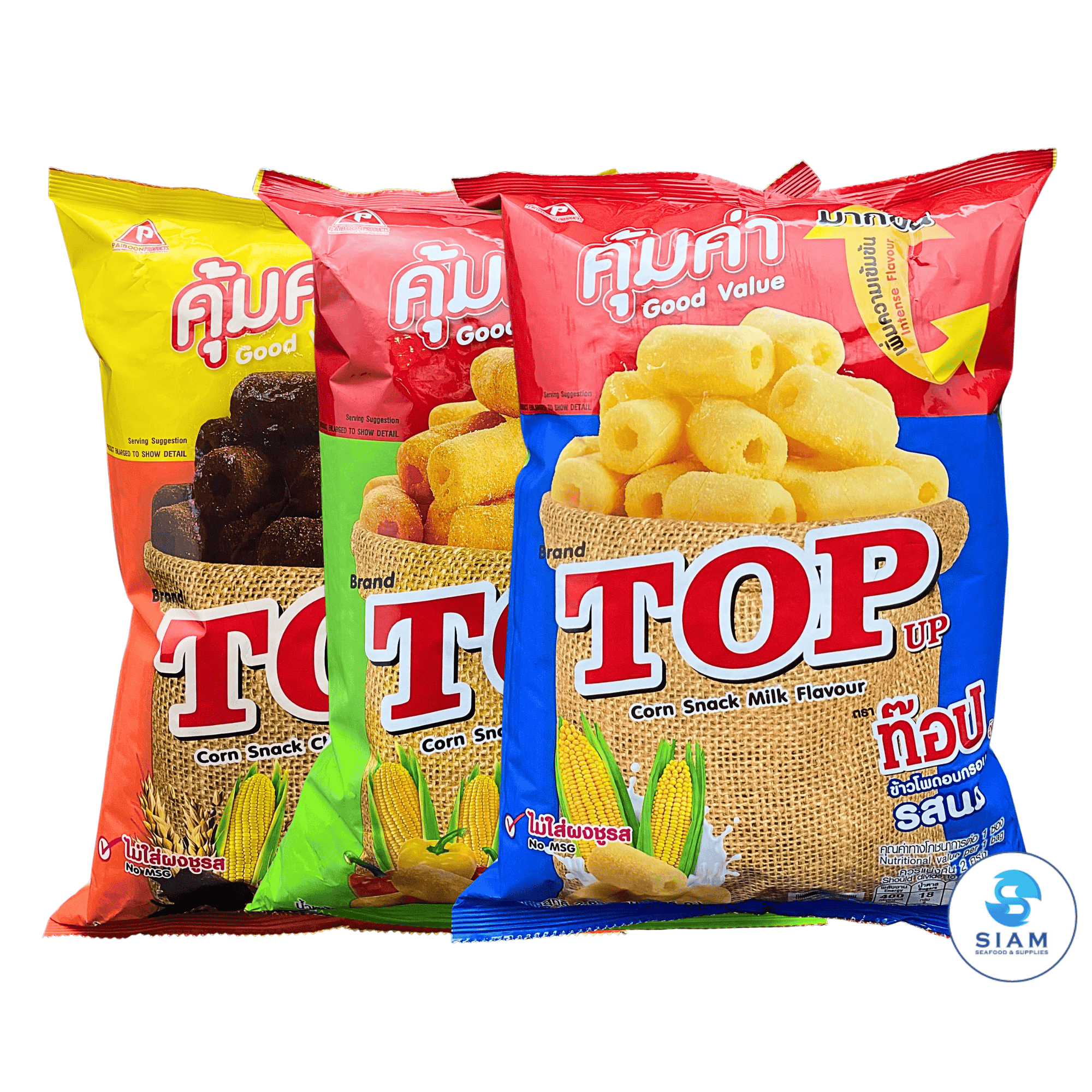 (3-Flavors Pack) Top Up Corn Snack (2.65 oz) ข้าวโพดอบกรอบ ตราท๊อปอัพ (รวม 3 รส)