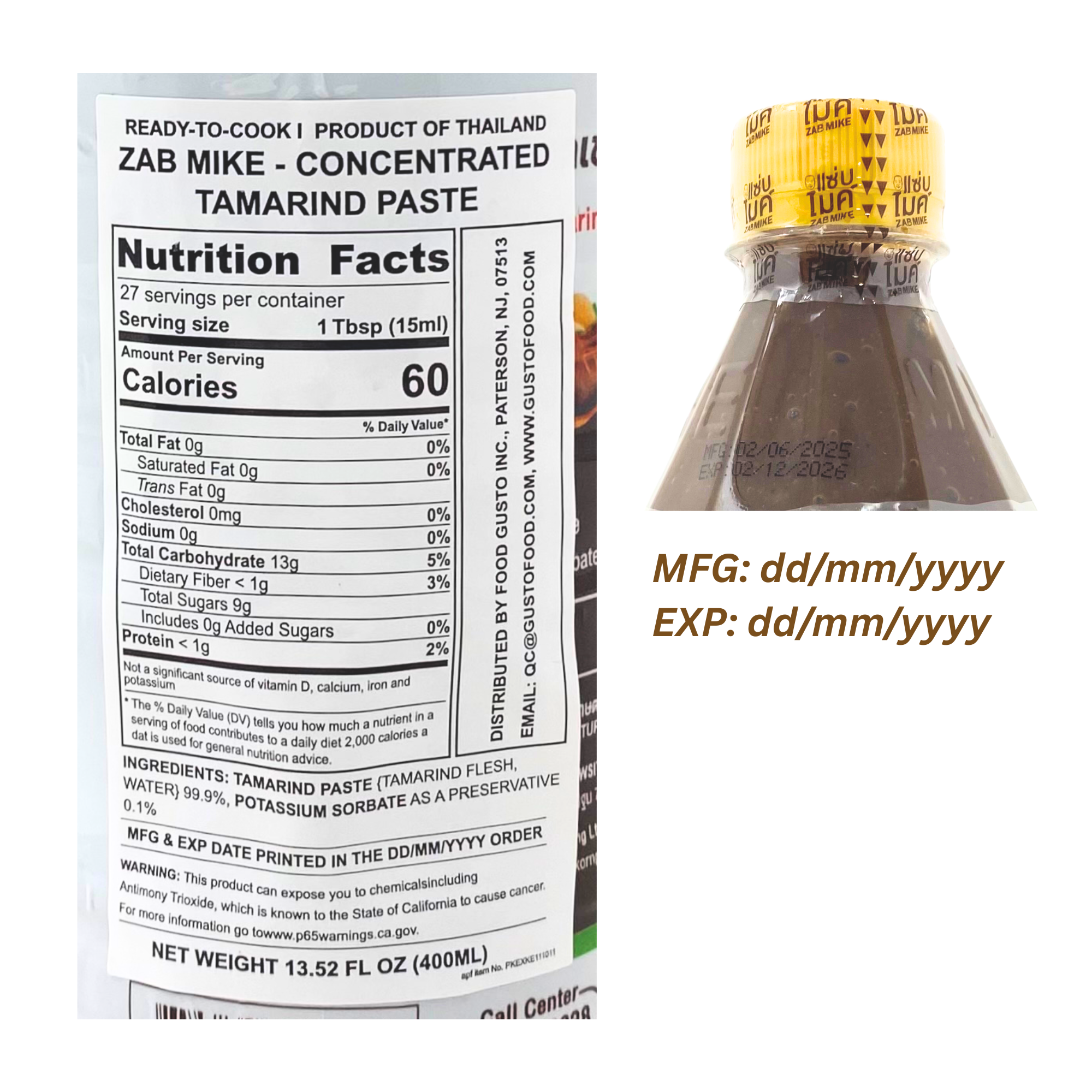 ZAB MIKE Concentrated Tamarind Paste for Thai, Lao & Asian Cooking 400 ml (13.52 fl oz) น้ำมะขามเปียก แซ่บไมค์