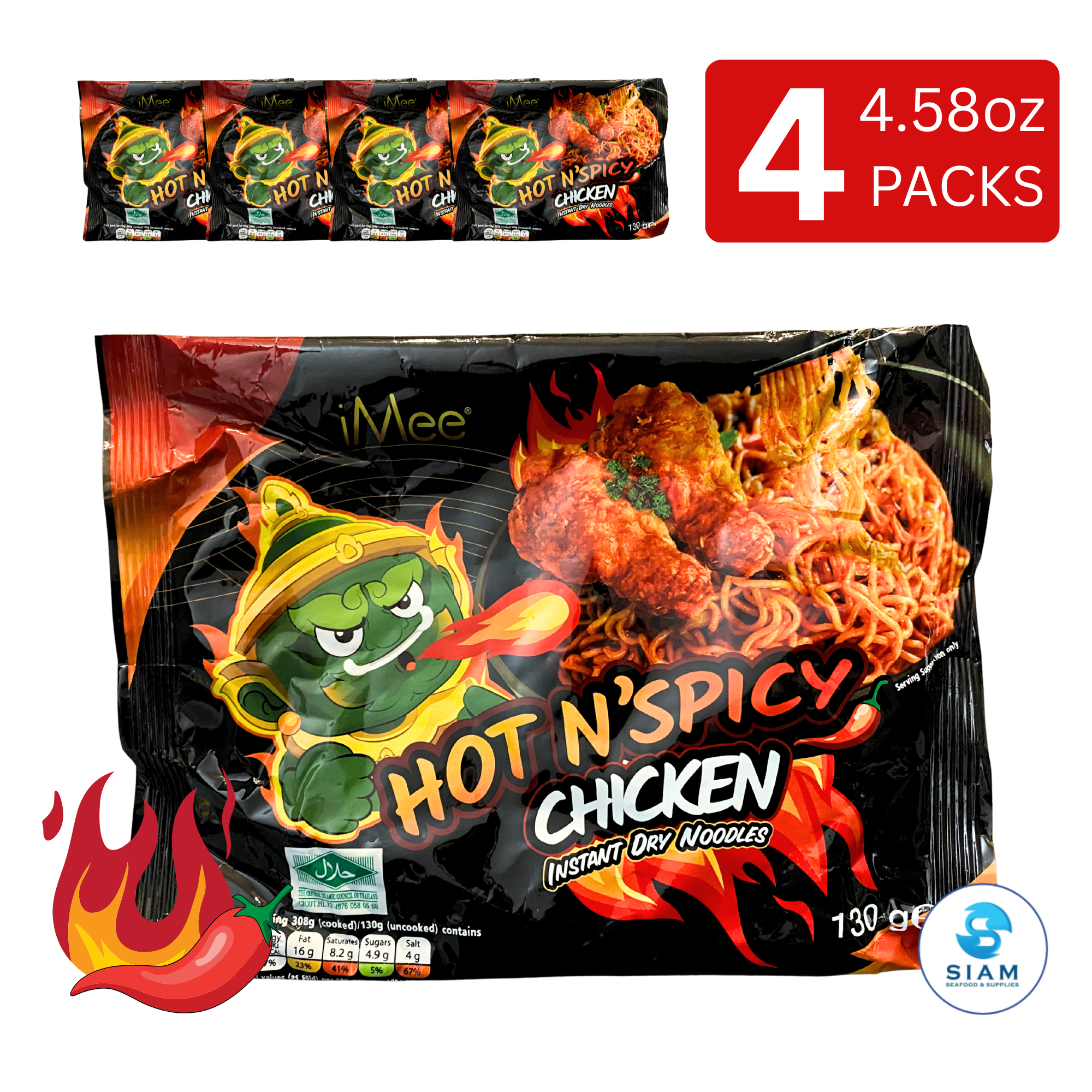 iMee Thai Instant Dry Noodles Hot 'N' Spicy Chicken Flavor (4.58 oz) ก๋วยเตี๋ยวกึ่งสำเร็จรูปแบบแห้ง รสไก่สูตรเผ็ด