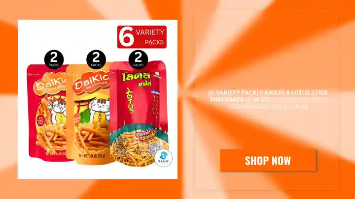 (6-Variety Pack) Daikichi & Lotus Stick Thai Snack (1.94 oz) ขนมขาไก่ ไดคิจิ และขนมขาไก่ทรงเครื่อง โลตัส (รวม 3 รส) by@Outfy