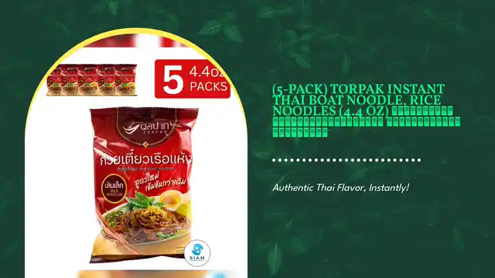 (5-Pack) Torpak Instant Thai Boat Noodle, Rice Noodles (4.4 oz) ก๋วยเตี๋ยวเรือกึ่งสำเร็จรูป เส้นเล็กแห้ง ตราต่อปาก by@Outfy