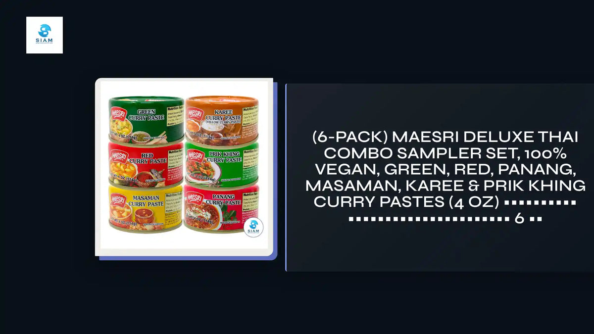 (6-Pack) MaeSri Deluxe Thai Combo Sampler Set, 100% Vegan, Green, Red, Panang, Masaman, Karee &amp; Prik Khing Curry Pastes (4 oz) ชุดรวมน้ำพริกแกงแม่ศรีต้นตำรับ 6 รส by@Outfy