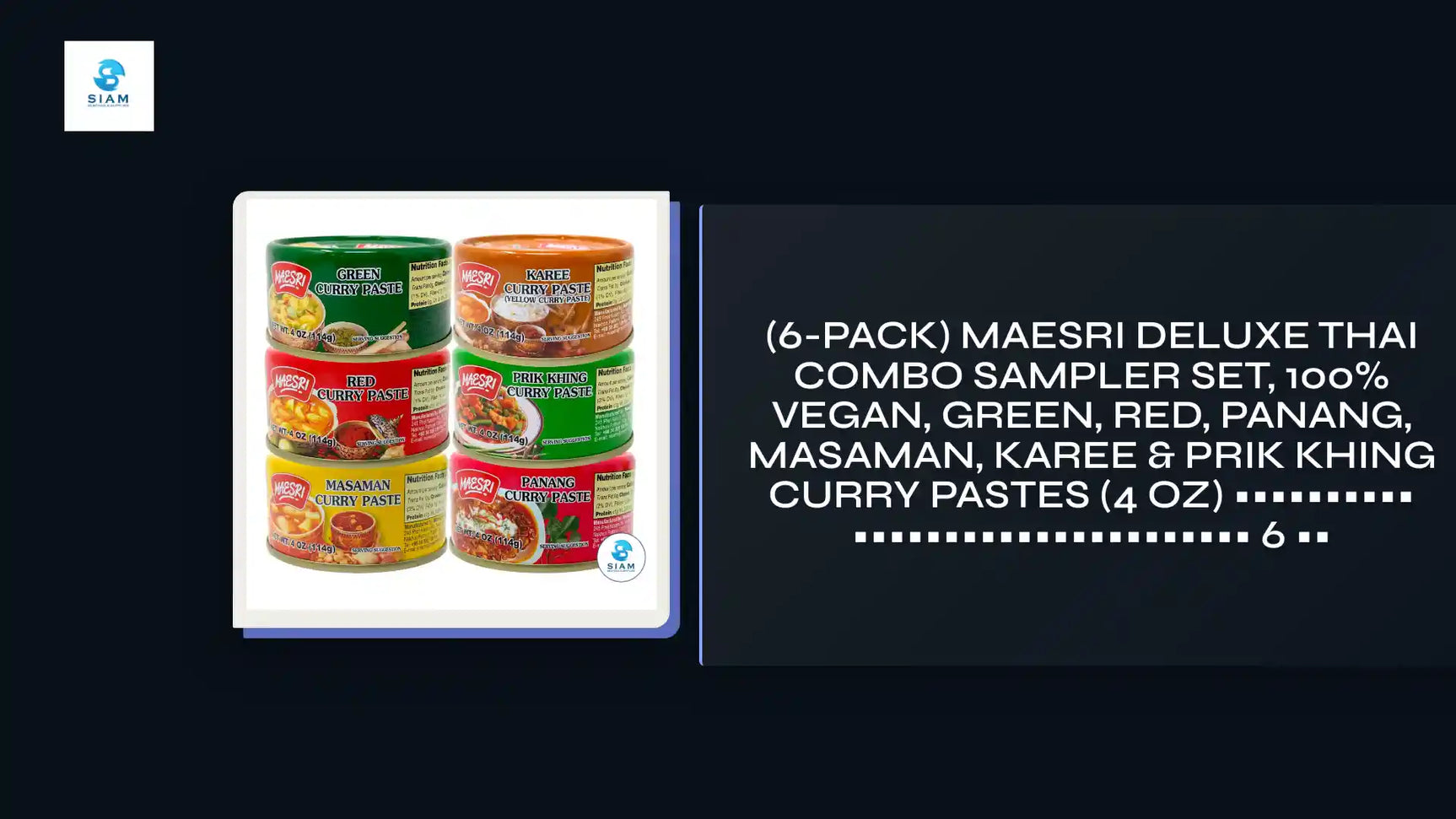 (6-Pack) MaeSri Deluxe Thai Combo Sampler Set, 100% Vegan, Green, Red, Panang, Masaman, Karee & Prik Khing Curry Pastes (4 oz) ชุดรวมน้ำพริกแกงแม่ศรีต้นตำรับ 6 รส by@Outfy