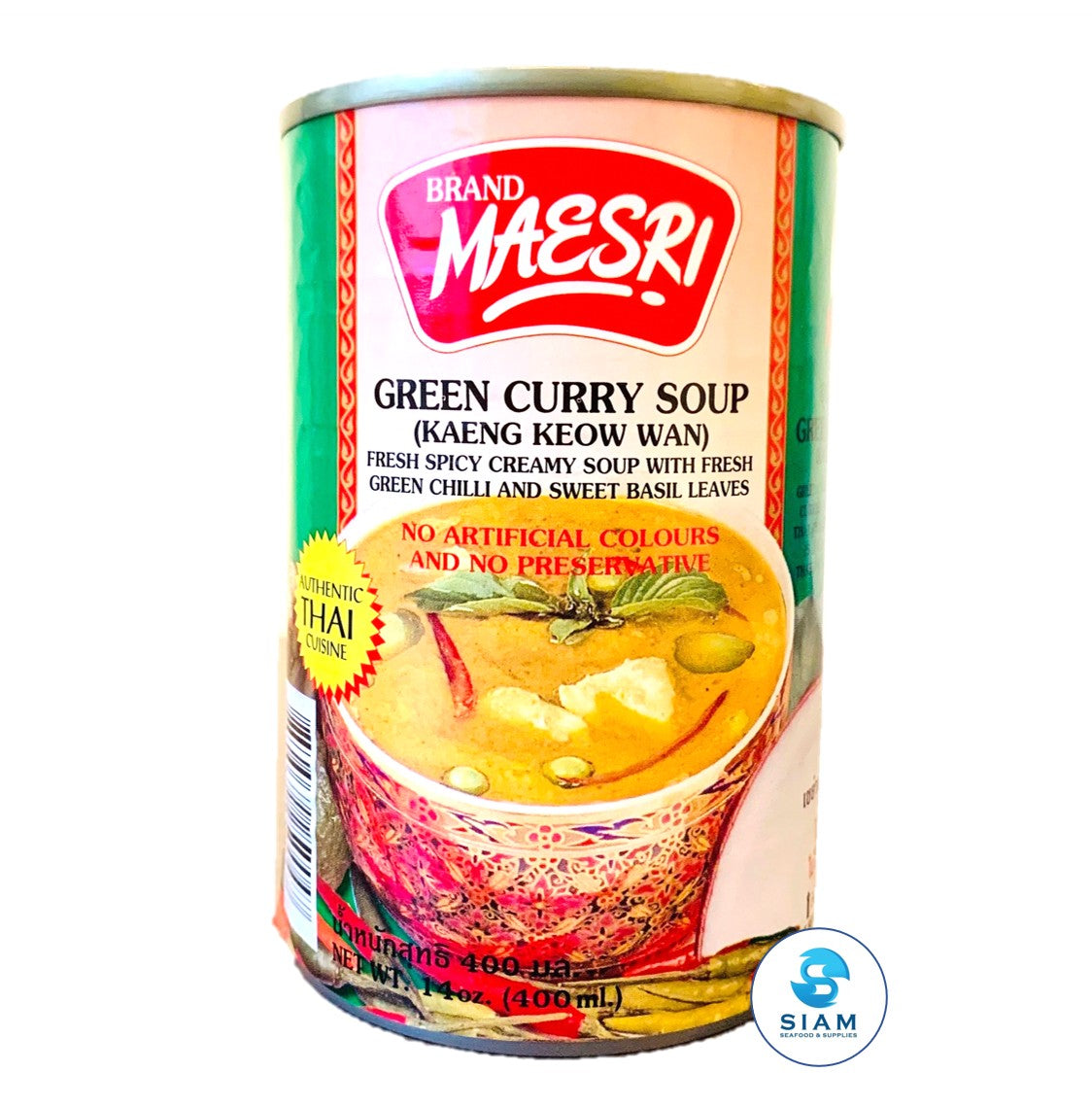 (Case) Green Curry Soup, Ready to Cook - MaeSri (14 oz x 12 per case) ซุปแกงเขียวหวานสำเร็จรูป  แม่ศรี แบบยกลัง MaeSri