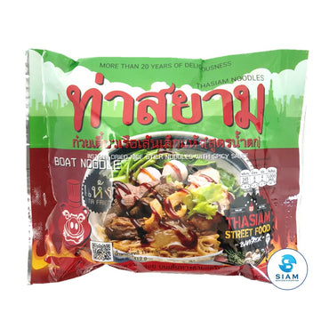 Instant Boat Noodle, Dried Rice Stick Noodles with Spicy Sauce - ThaSiam (Available in 1-pack and 3-pack) ก๋วยเตี๋ยวเรือท่าสยาม เส้นเล็กแห้งสูตรน้ำตก shippable ThaSiam
