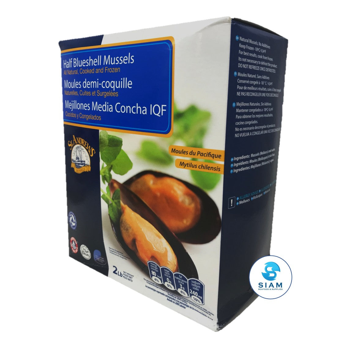 Mussels, Half Shell - Black Chillian, Frozen (2 lbs bag-$4.60/lb) Brand may vary