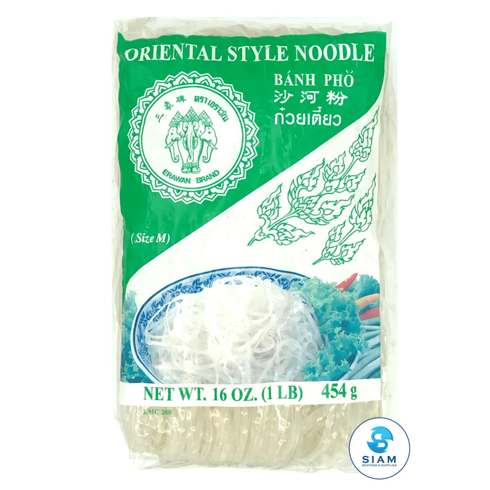 Oriental Style Noodle, Rice Sticks, Banh Pho, Size M (3 mm.) - Erawan (16 oz-Net Wt 16.5 oz) เส้นก๋วยเตี๋ยว เอราวัณ ขนาดกลาง shippable Erawan