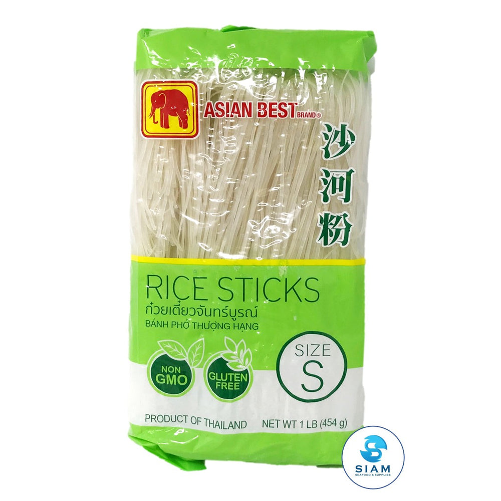 Rice Sticks Noodle, banh pho thuong hang, Size S (2 mm.)  - Asian Best (16 oz-Net Wt 16.9 oz) เส้นก๋วยเตี๋ยวจันทร์บูรณ์ ขนาดเล็ก shippable Asian Best