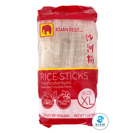 Rice Sticks Noodle, banh pho thuong hang, Size XL (10 mm.)  - Asian Best (16 oz-Net Wt 16.9 oz) เส้นก๋วยเตี๋ยวจันทร์บูรณ์ ขนาดใหญ่ shippable Asian Best