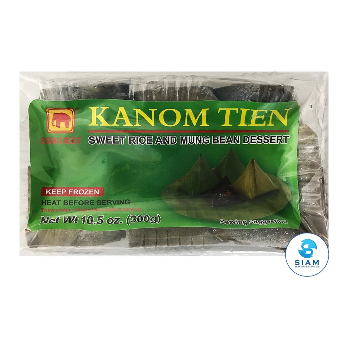 Sweet Rice and Mung Bean Dessert (Kanom Tien), Frozen - Asian Best (6 pcs, 10.5 oz) Asian Best